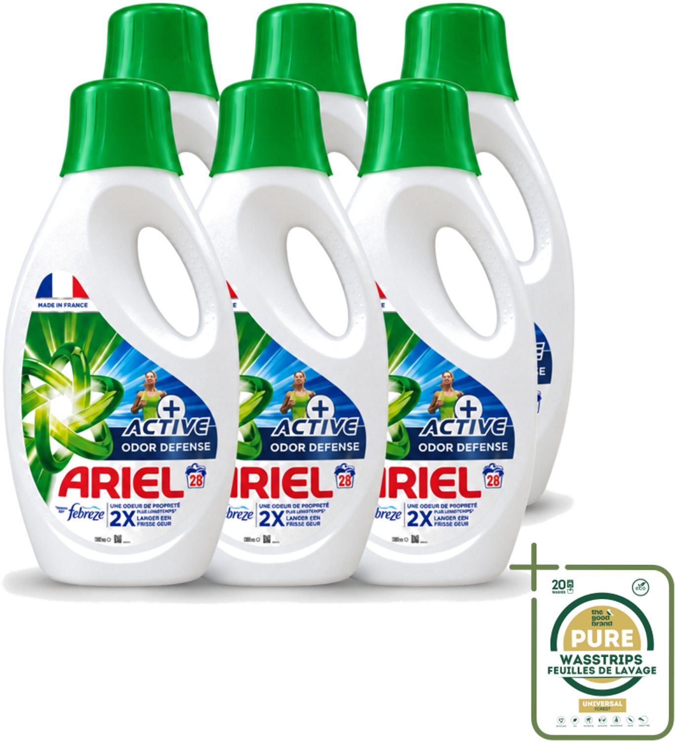 6 x Ariel – Vloeibaar Wasmiddel – Active Odor Defense – 1,26 L – 28 wasbeurten - Wasstrips - Geurverwijderend Wasmiddel - Sportkleding Wassen - Activiteit Kleding - Geurneutralisatie - Wasmiddel 1.26 L