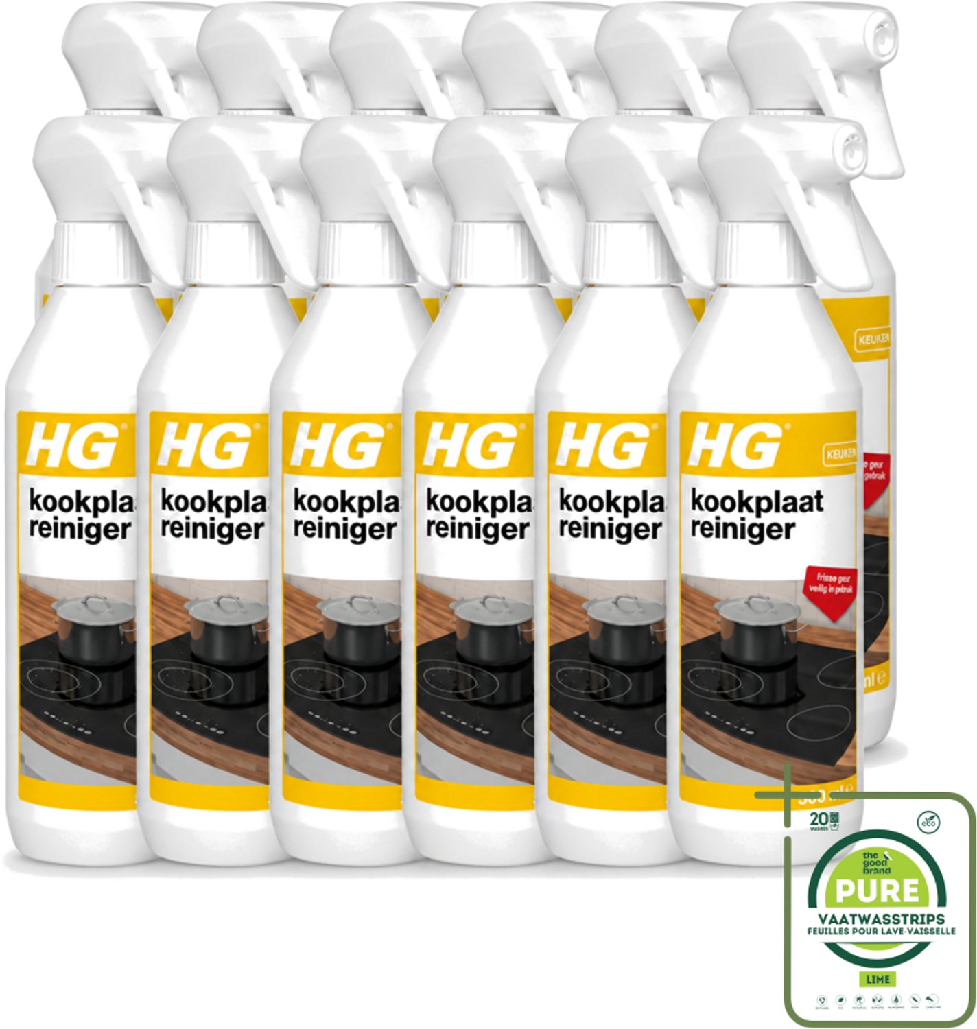12 x HG - Kookplaatreiniger Spray - Frisse Geur - Veilig in Gebruik - 500 ml - Grootverpakking - Kookplaat Reinigen - Inductieplaat Reinigen - Keramische Kookplaat Reinigen - Vet Verwijderen - Kalkaanslag Verwijderen
