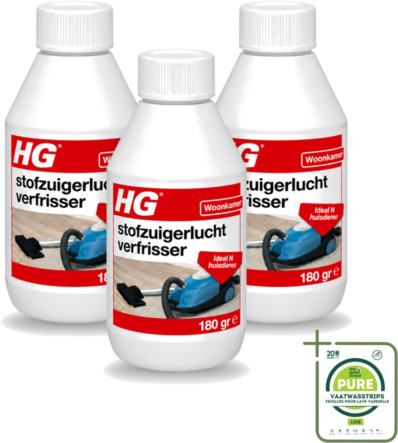 3 x HG - Stofzuigerlucht Verfrisser - Frisse Geur tijdens Stofzuigen - 180 g - Grootverpakking - Vaatwasstrips - Stofzuiger Geur - Stofzuiger Lucht Verfrisser - Geur Neutraliseren - Stofzuiger Geur Beheersen - Stofzuiger Geur Oplossen