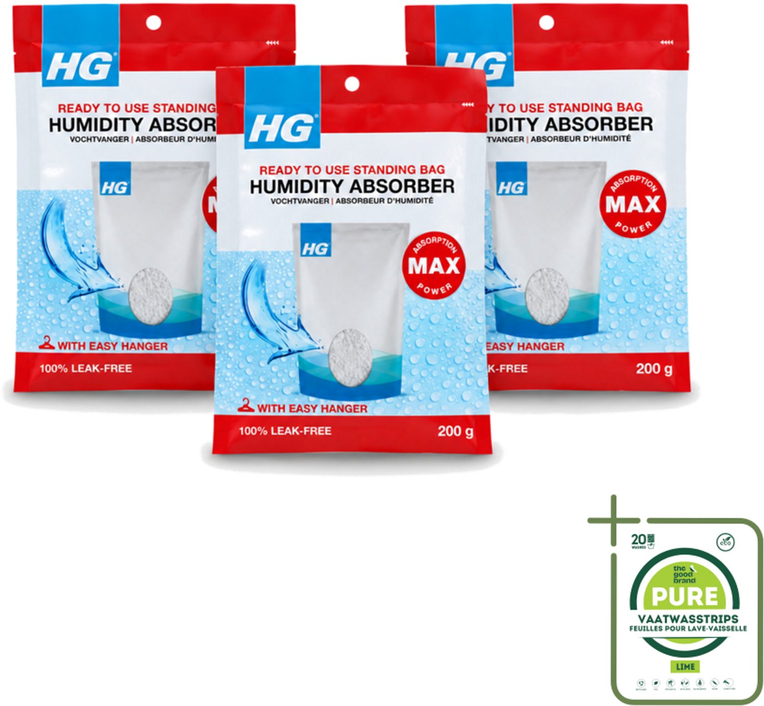 3 x HG - Vochtvanger - 200 g - Grootverpakking - Vaatwasstrips - Vochtvanger - Vocht Absorberen - Vocht Beheersen - Vocht In Kleine Ruimtes - Vocht Opvang