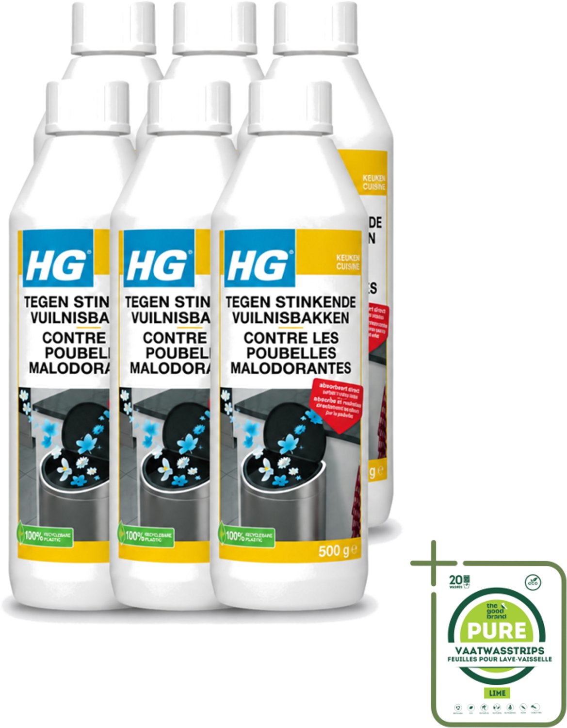 6 x HG - Tegen Stinkende Vuilnisbakken - Neutraliseert Geuren - 500 g - Grootverpakking - Stinkende Vuilnisbakken - Geurneutraliseren - Afvalgeuren - Vuilnisbak Geuren - Afvalcontainer Geuren
