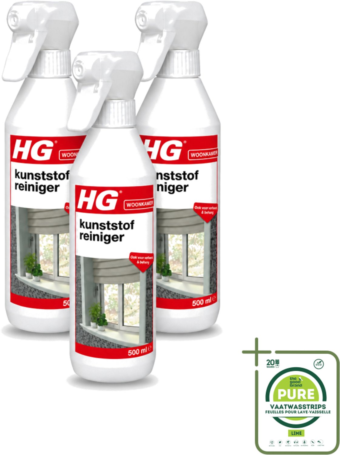 3 x HG - Kunststofreiniger Spray - Ook Voor Verfwerk & Behang - 500 ml - Grootverpakking - Vaatwasstrips - Kunststof Reinigen - Verfwerk Reinigen - Behang Reinigen - Kunststof Meubels Reinigen - Vuil Verwijderen