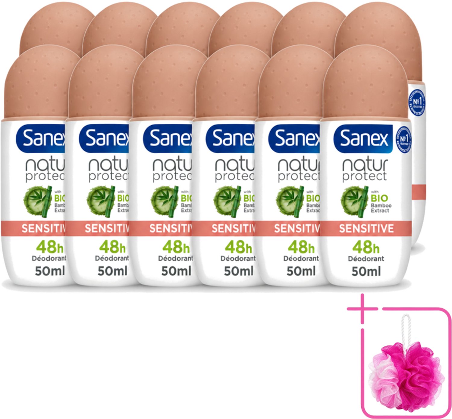 12 x Sanex – Deodorant Roll-On – Natur Protect Sensitive – 50 ml - Bulkverpakking - Gevoelige huid - Douchemop - Deodorant roll-on