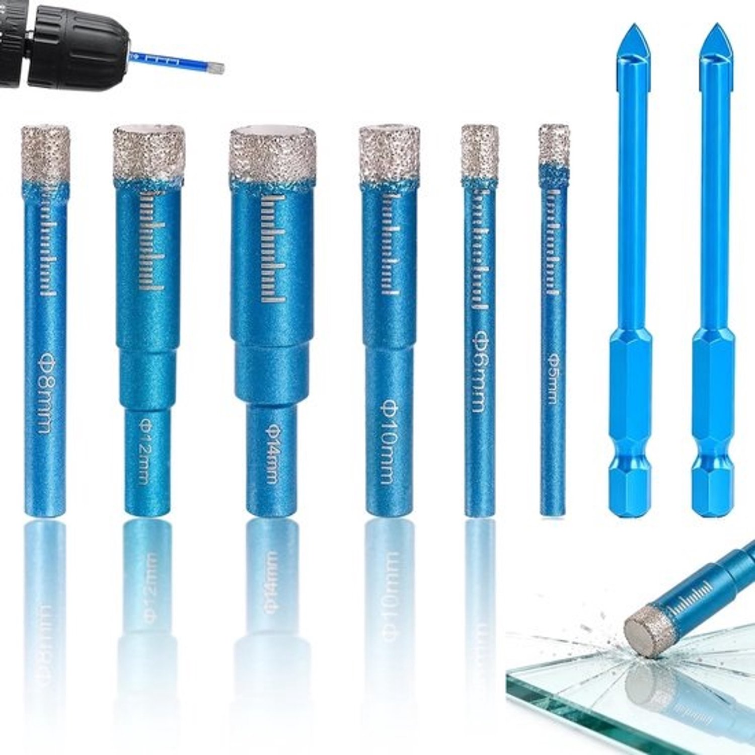 Boor Set - Diamant Boren - Tegels Boren - Geïntegreerde Koeling - 8 Delig - Blauw