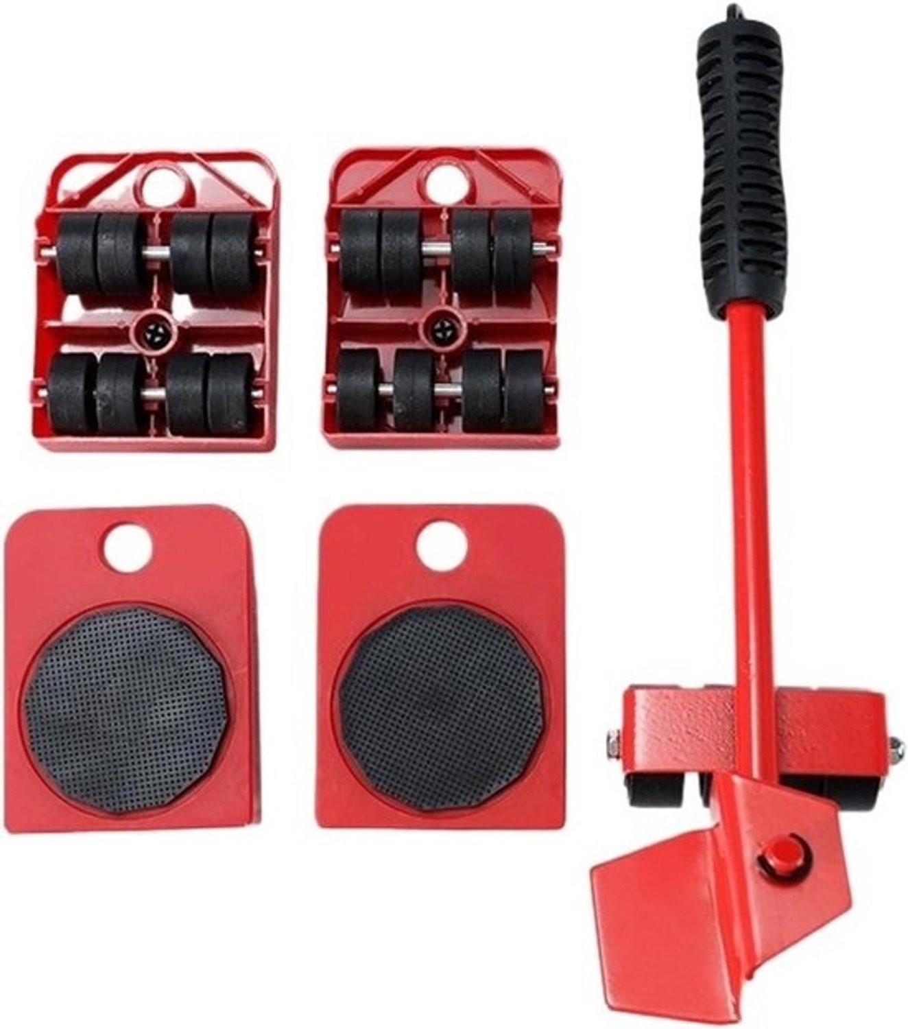 Meubelverhuizer Set - Verhuisrollen Wielen - Meubels Verplaatsen - Krachtig Hefvermogen - 5 Delig - Rood