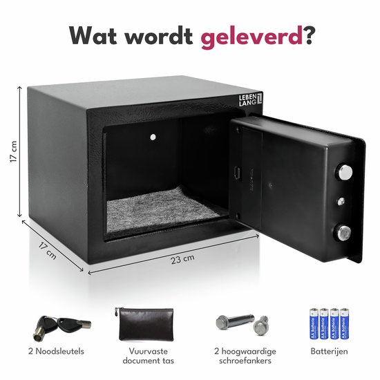 LEBENLANG Kluis - Incl. Brandwerende tas & Noodsleutel I 5 Liter | Brandkluis Met Cijferslot Voor Geld & Sieraden I Wandkluis Inbouwkluis Kleine Safebox — afbeelding 5