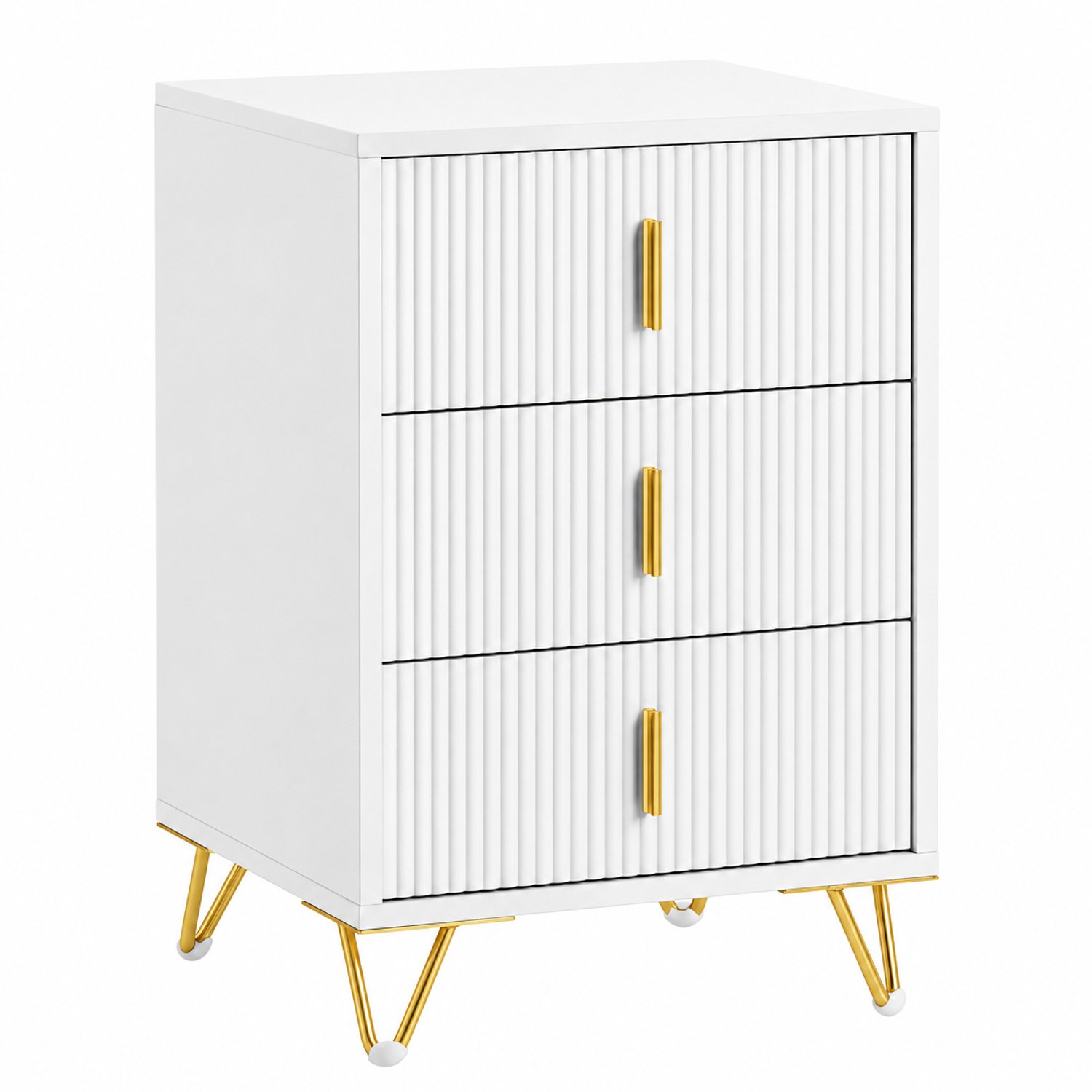 Sellino Nachtkastje - Met 3 Laden - Kastje - Meubel - Wit met Goudkleurige Poten - Stijlvol - MDF - 40 x 40 x 63 cm - Wit