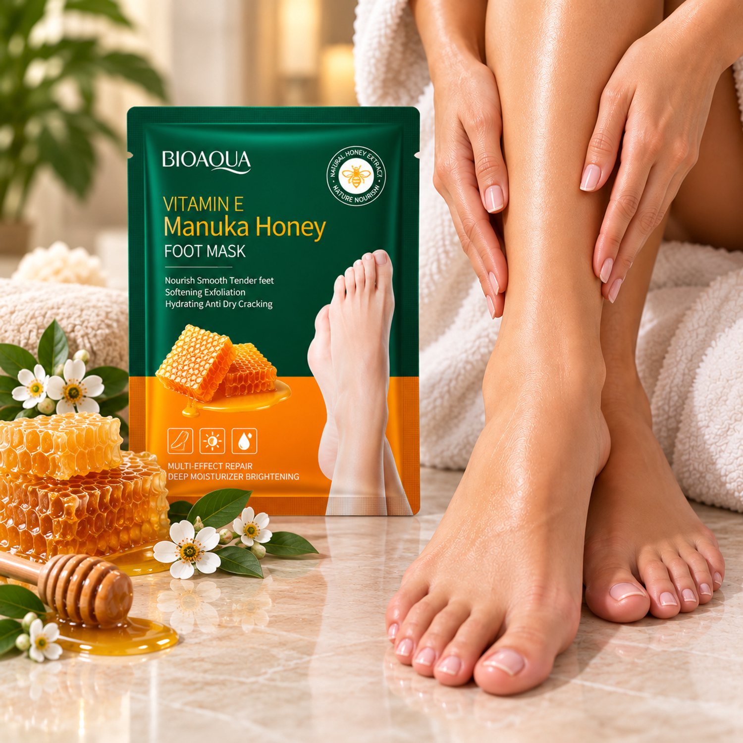BIOAQUA Vitamin E Manuka Honey Voetmasker – Intensieve Voetverzorging – Hydraterend – 1 paar