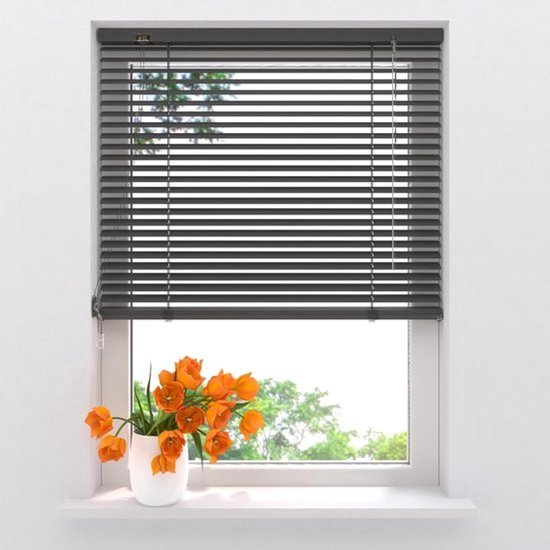 DTCH® Aluminium jaloezieën 140 x 250 cm, antraciet, 25 mm lamellen, maten van 40 tot 220 breed, binnenrolgordijn voor ramen, lamellen rolgor