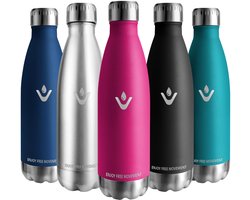 Vikaster Thermoskan 0,5 l, lekvrij, 500 ml, BPA-vrij, herbruikbare thermoskan, roestvrij staal, voor fiets, camping, yoga, gym, fitness, school, reize