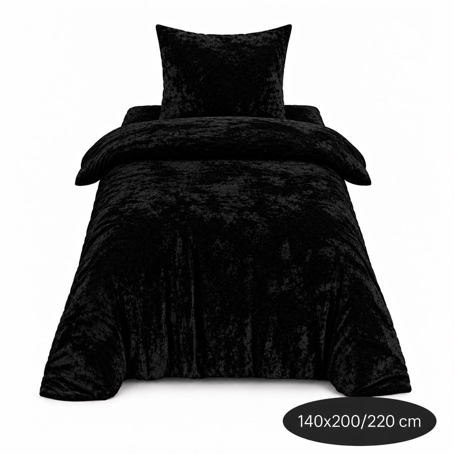 Roden Blue - Crushed Velvet Dekbedovertrek - 140x200/220 - Eenpersoons - Zwart - Luxe Velours - Extra Zacht - Incl 1 Kussensloop