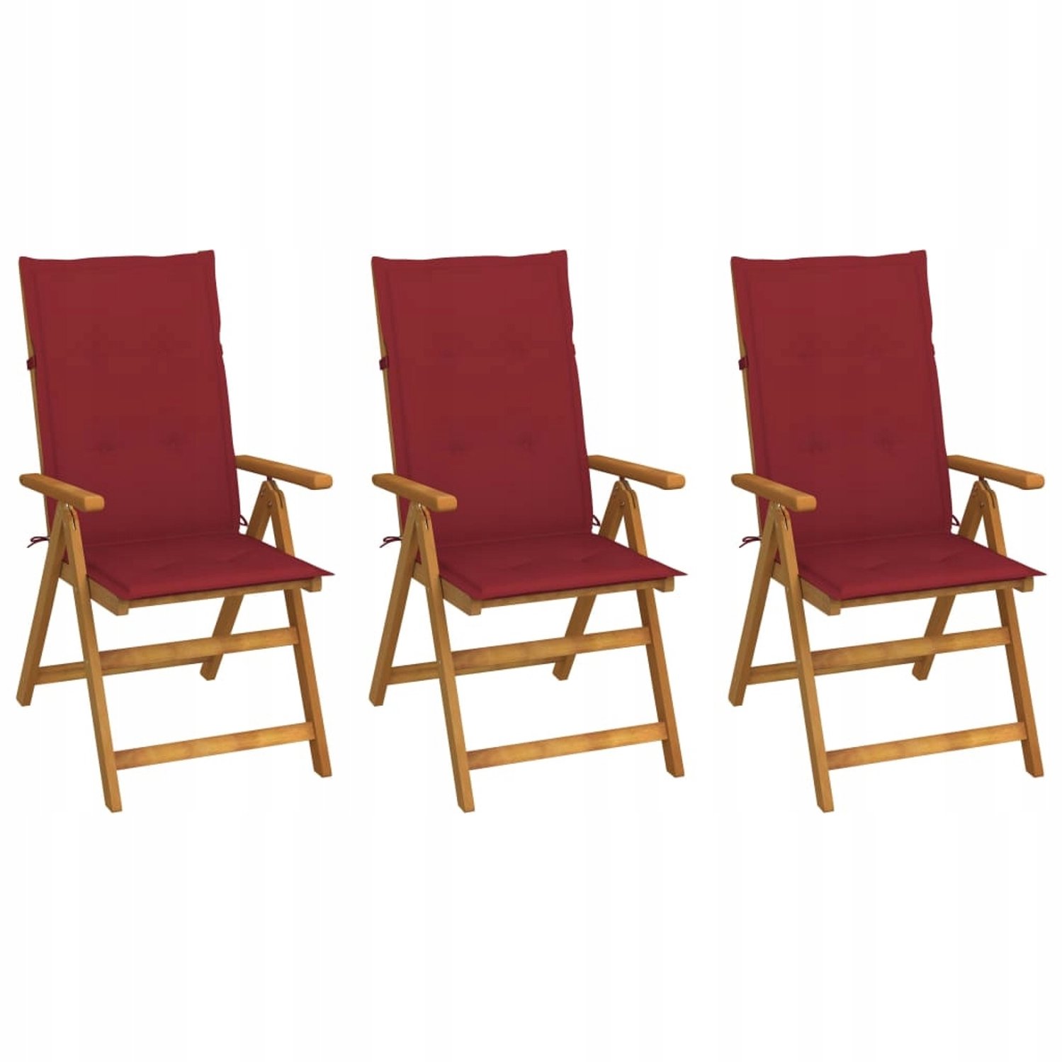 3x Houten Klapstoelen met Kussens voor Tuin, Balkon & Terras