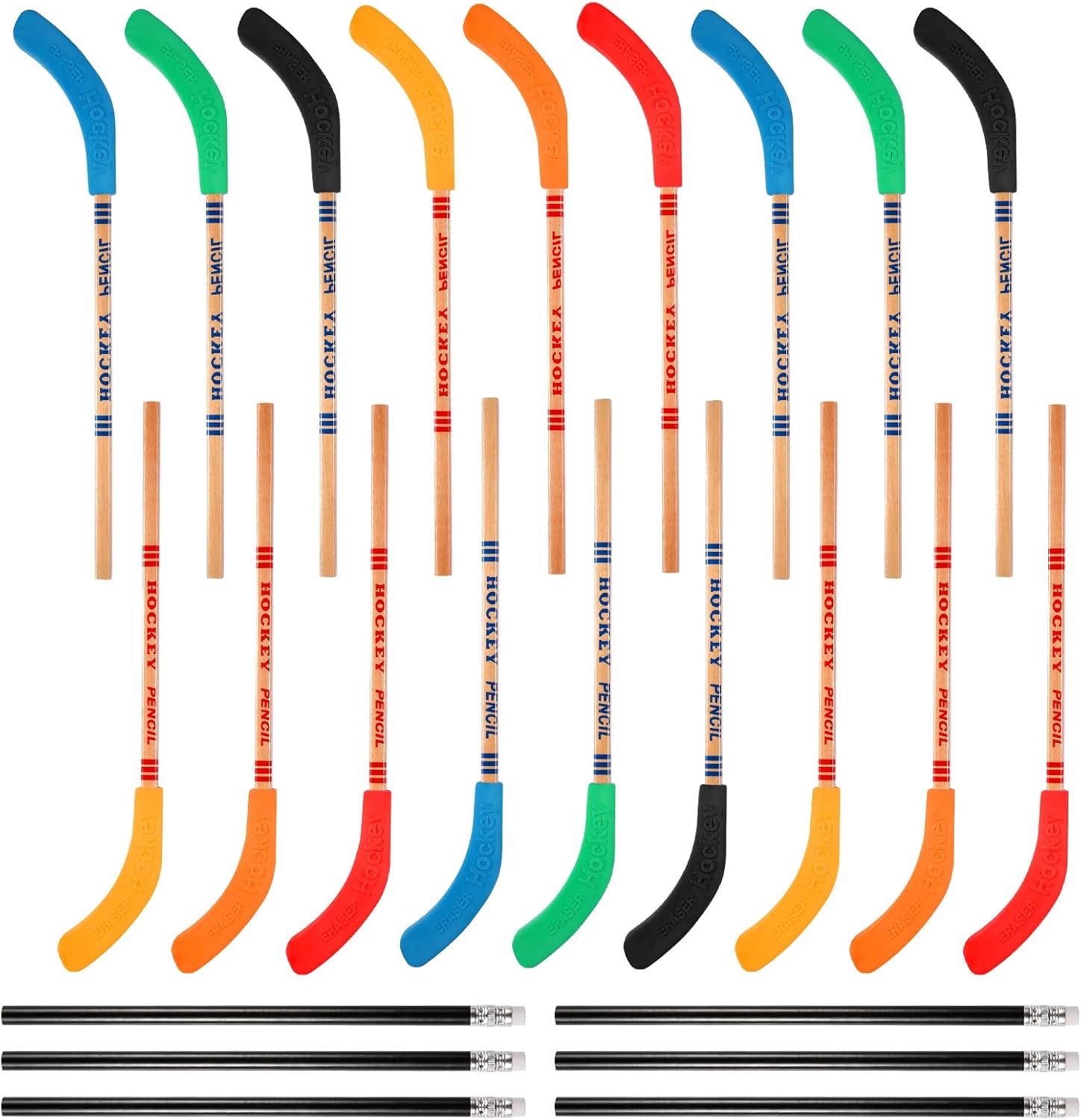 SnelShoppen - 18 Hockey Potloden met Gum, 6 Kleuren, Sportieve Decoraties voor Hockey Thema Feesten, Perfecte Beloningspotloden voor Kinderen