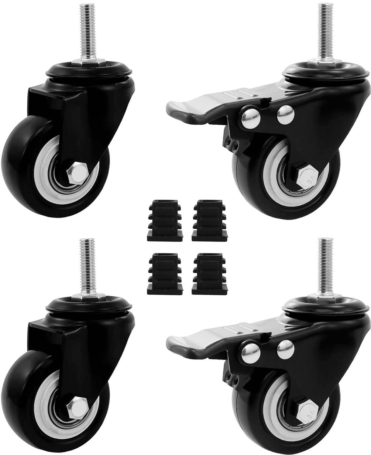 Meubelwielen 50 mm - Polyurethaan met Rem - Geluidsarm en 360 Graden Rotatie - Voor Meubels en Transport - ShopVlot
