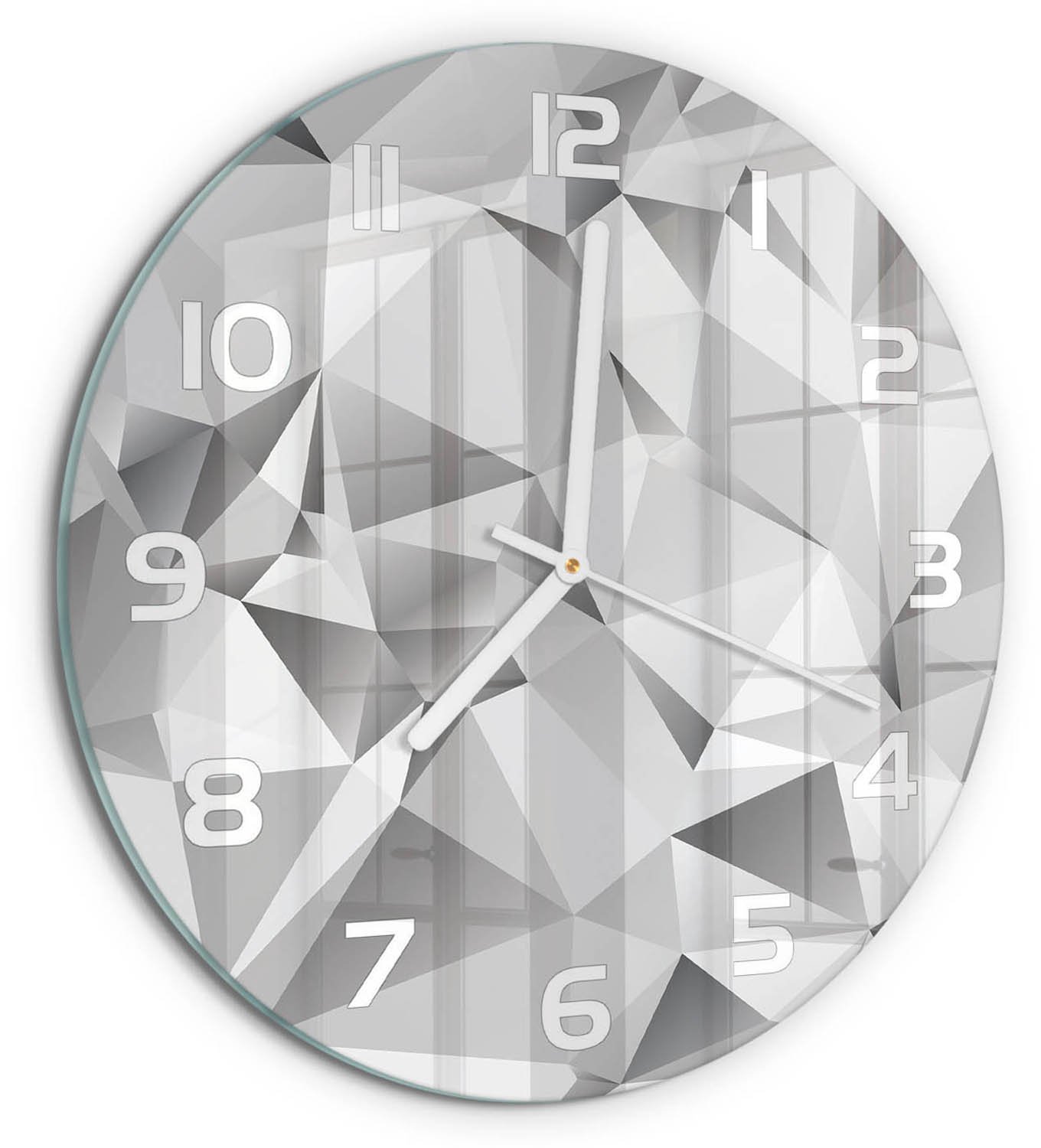 TULUP Wandklok - 3D-abstractie Wandklok Glas Decoratie - fi30 cm - Grijs Gekleurde Glazen Klok - Witte handen - Ronde Klok - Klok Glas Met Opdruk - Moderne Wandklok Glas