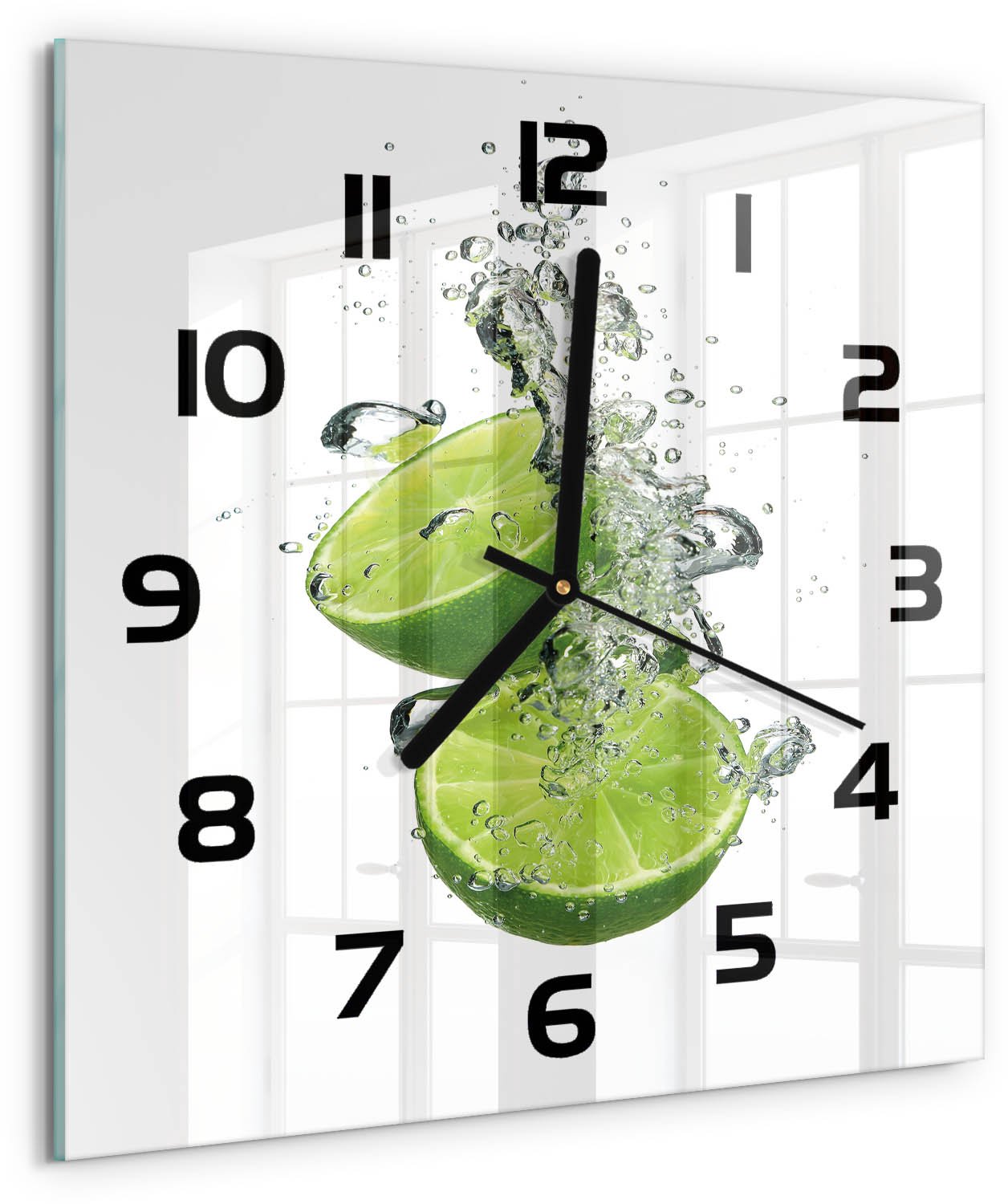 Tulup Wandklok - Kalk onder water Klok Glas Met Opdruk - 30x30 cm - Groente Moderne Wandklok Glas - Zwarte handen - Vierkante Klok - Decoratieve Glazen Klok - Glazen Wandklok Design