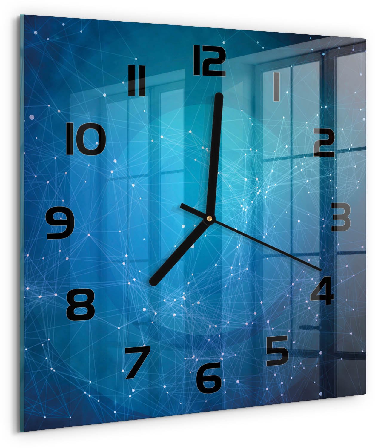 Tulup Wandklok - Sterrenbeeld Klok Glas Met Opdruk - 30x30 cm - Blauw Moderne Wandklok Glas - Zwarte handen - Vierkante Klok - Decoratieve Glazen Klok - Glazen Wandklok Design