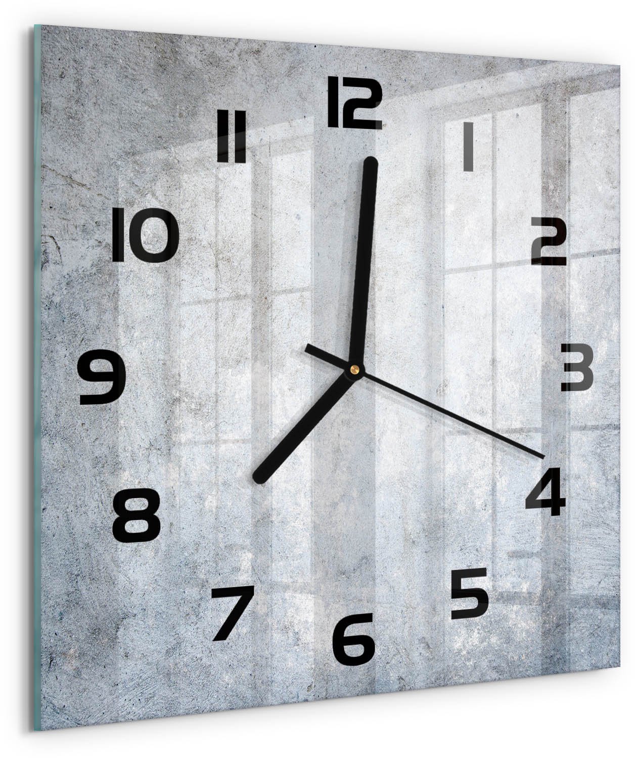 TULUP Wandklok - Specifieke achtergrond Moderne Wandklok Glas - 30x30 cm - Grijs Wandklok Glas Decoratie - Zwarte handen - Vierkante Klok - Glazen Wandklok Design - Klok Glas Met Opdruk