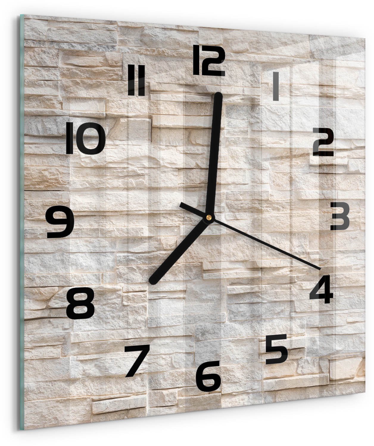 Tulup Wandklok - Bakstenen muur Wandklok Glas Decoratie - 30x30 cm - Beige Gekleurde Glazen Klok - Zwarte handen - Vierkante Klok - Klok Glas Met Opdruk - Moderne Wandklok Glas