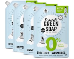 Marcel's Green Soap Wasmiddel Navulling - 0% - 4 x 1L - 92 wasbeurten - Parfumvrij