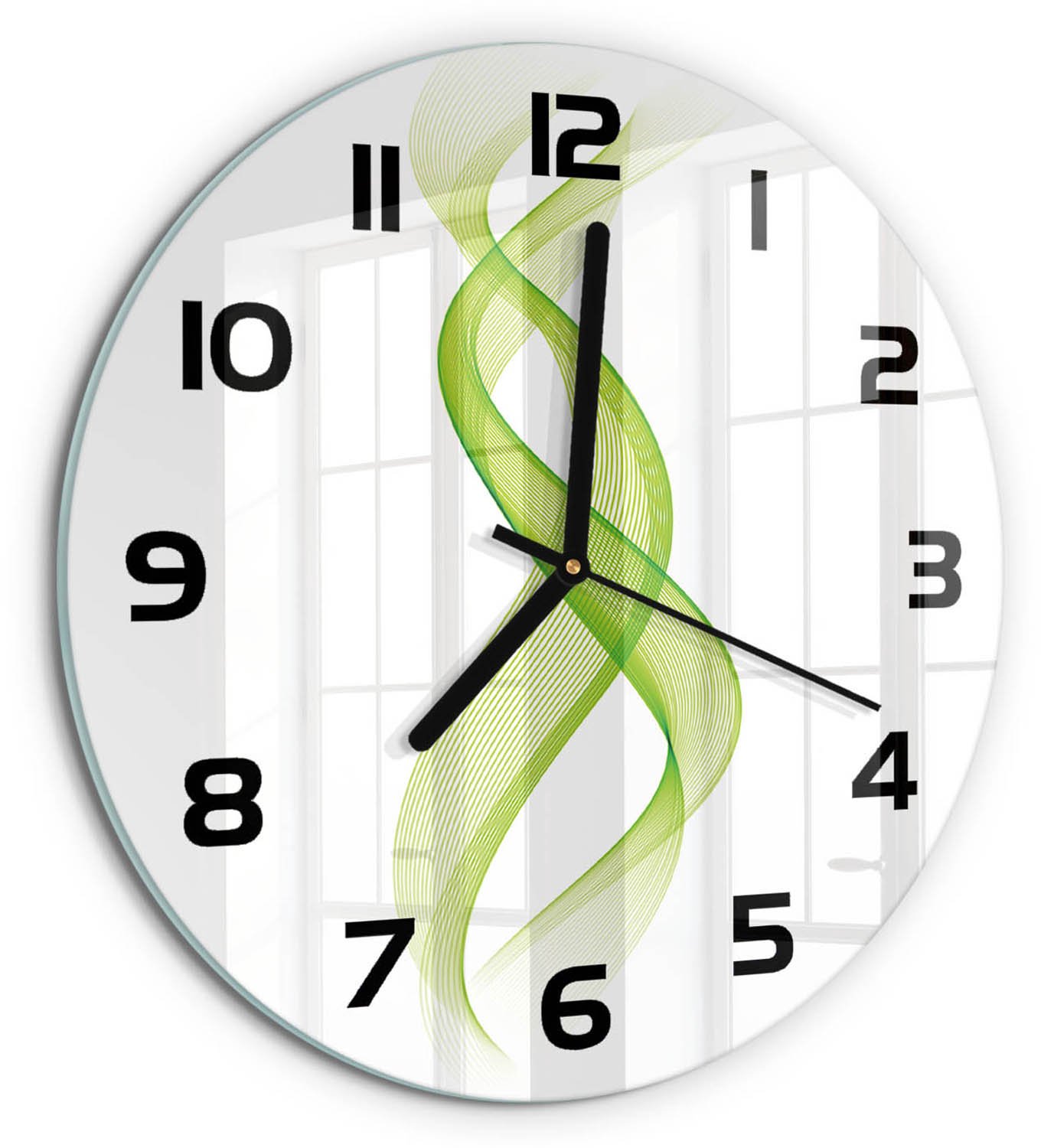 TULUP Wandklok - Kleurrijke golven Klok Glas Met Opdruk - fi30 cm - Groente Moderne Wandklok Glas - Zwarte handen - Ronde Klok - Decoratieve Glazen Klok - Glazen Wandklok Design