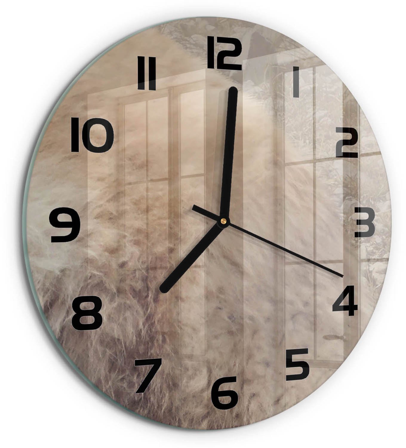 TULUP Wandklok - Witte wolf op de rots Glazen Wandklok Design - fi30 cm - Beige Klok Glas Met Opdruk - Zwarte handen - Ronde Klok - Wandklok Glas Met Motief - Decoratieve Glazen Klok