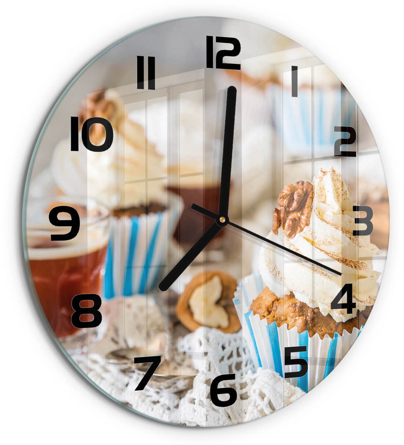 TULUP Wandklok - Muffins Gekleurde Glazen Klok - fi30 cm - Veelkleurig Glazen Klok Met Print - Zwarte handen - Ronde Klok - Moderne Wandklok Glas - Wandklok Glas Decoratie