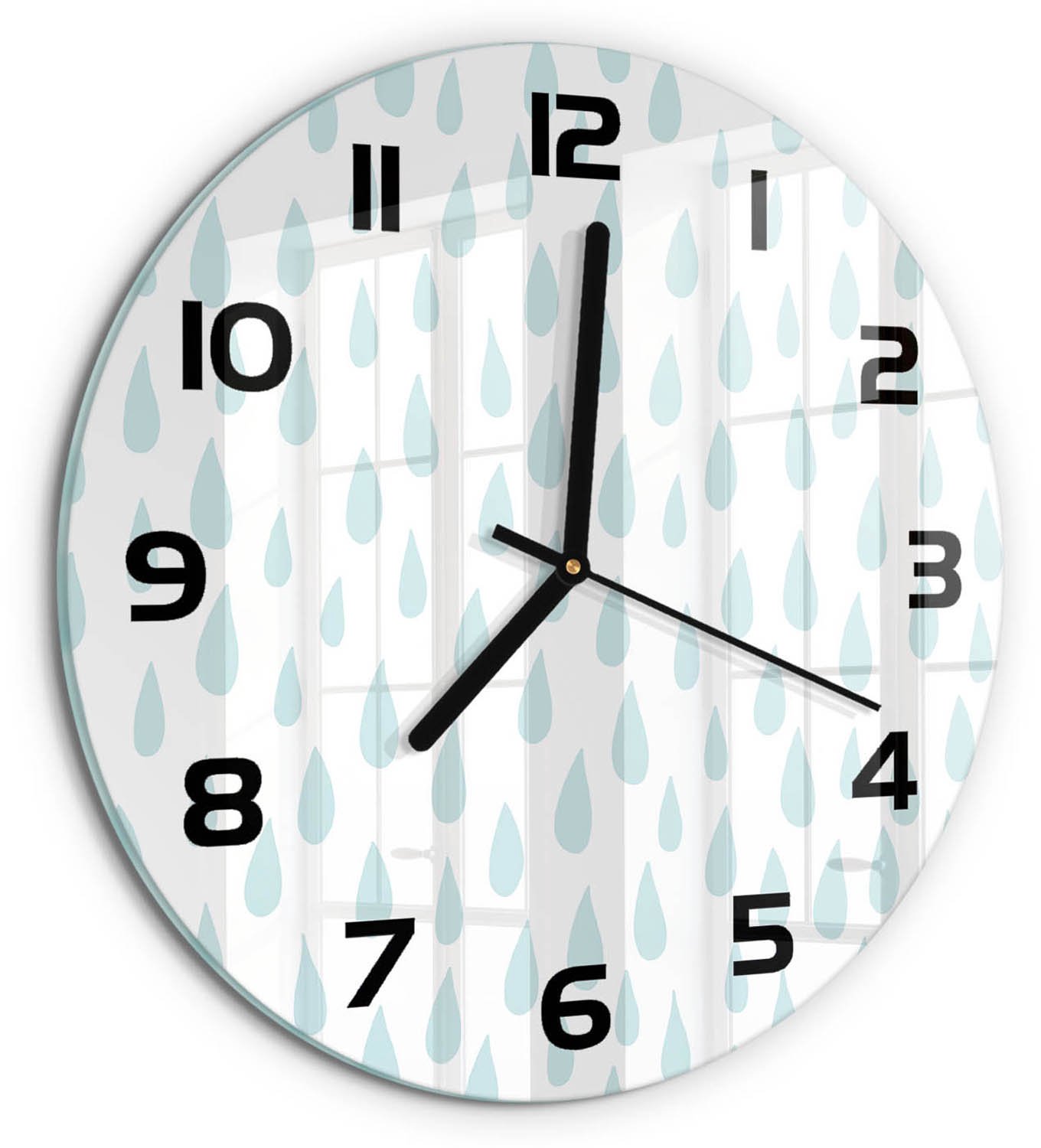 TULUP Wandklok - Druppel Klok Glas Met Opdruk - fi30 cm - Blauw Moderne Wandklok Glas - Zwarte handen - Ronde Klok - Decoratieve Glazen Klok - Glazen Wandklok Design