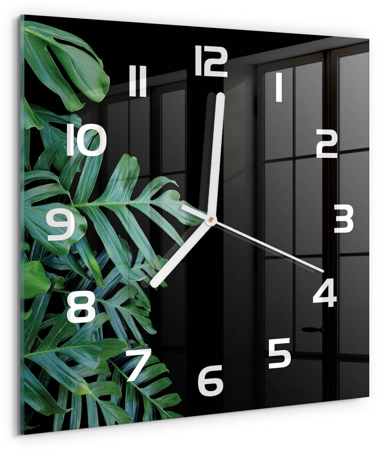Tulup Wandklok - Monstera Moderne Wandklok Glas - 30x30 cm - Groente Wandklok Glas Decoratie - Witte handen - Vierkante Klok - Glazen Wandklok Design - Klok Glas Met Opdruk