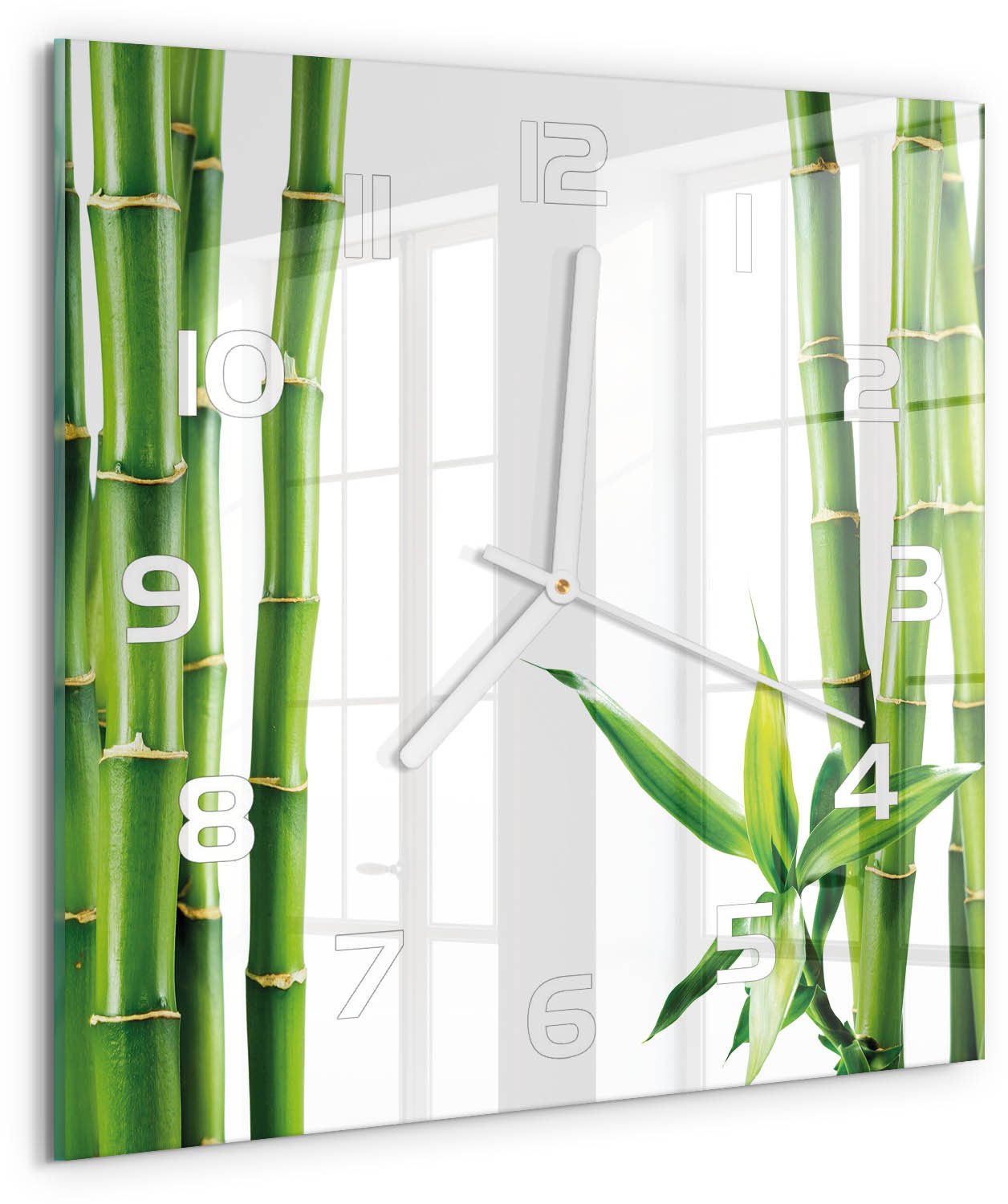 Tulup Wandklok - Bamboe Decoratieve Glazen Klok - 30x30 cm - Groente Glazen Wandklok Design - Witte handen - Vierkante Klok - Glazen Klok Met Print - Wandklok Glas Met Motief