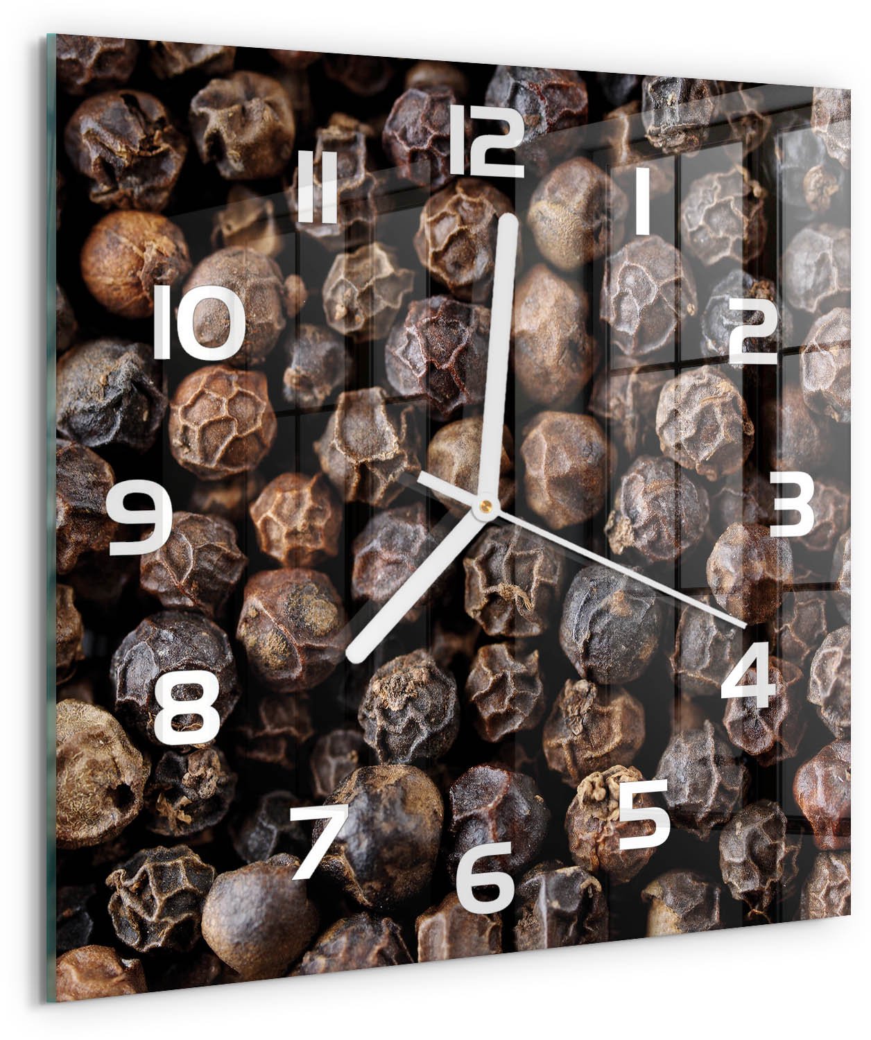 Tulup Wandklok - Peperkorrels Klok Glas Met Opdruk - 30x30 cm - Bruin Moderne Wandklok Glas - Witte handen - Vierkante Klok - Decoratieve Glazen Klok - Glazen Wandklok Design