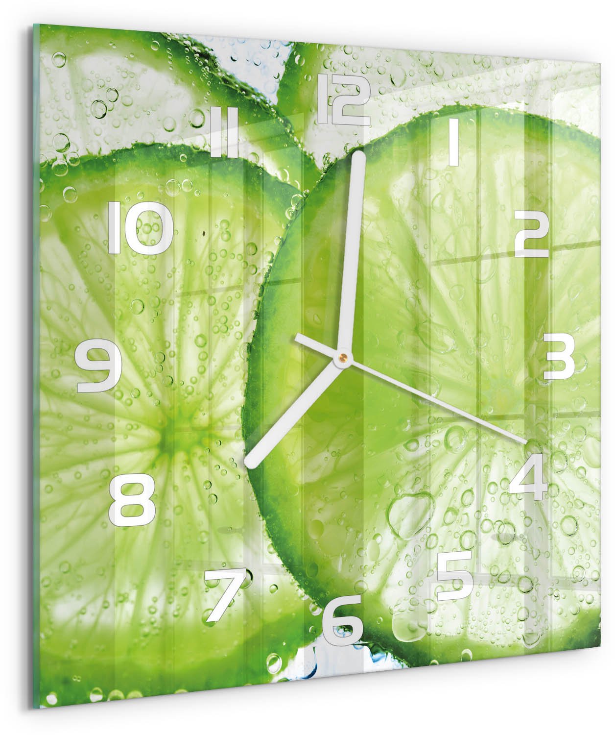 Tulup Wandklok - Kalken onder water Gekleurde Glazen Klok - 30x30 cm - Groente Glazen Klok Met Print - Witte handen - Vierkante Klok - Moderne Wandklok Glas - Wandklok Glas Decoratie