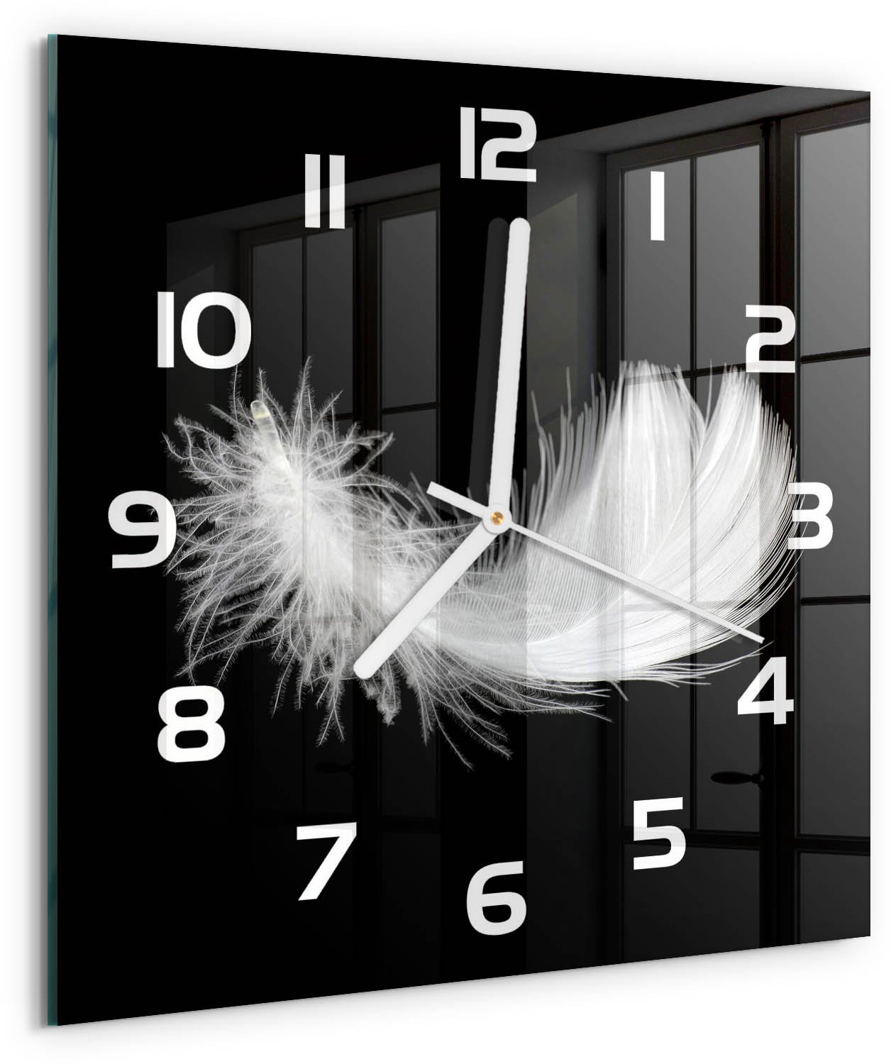 Tulup Wandklok - Pen Glazen Wandklok Design - 30x30 cm - Wit Klok Glas Met Opdruk - Witte handen - Vierkante Klok - Wandklok Glas Met Motief - Decoratieve Glazen Klok