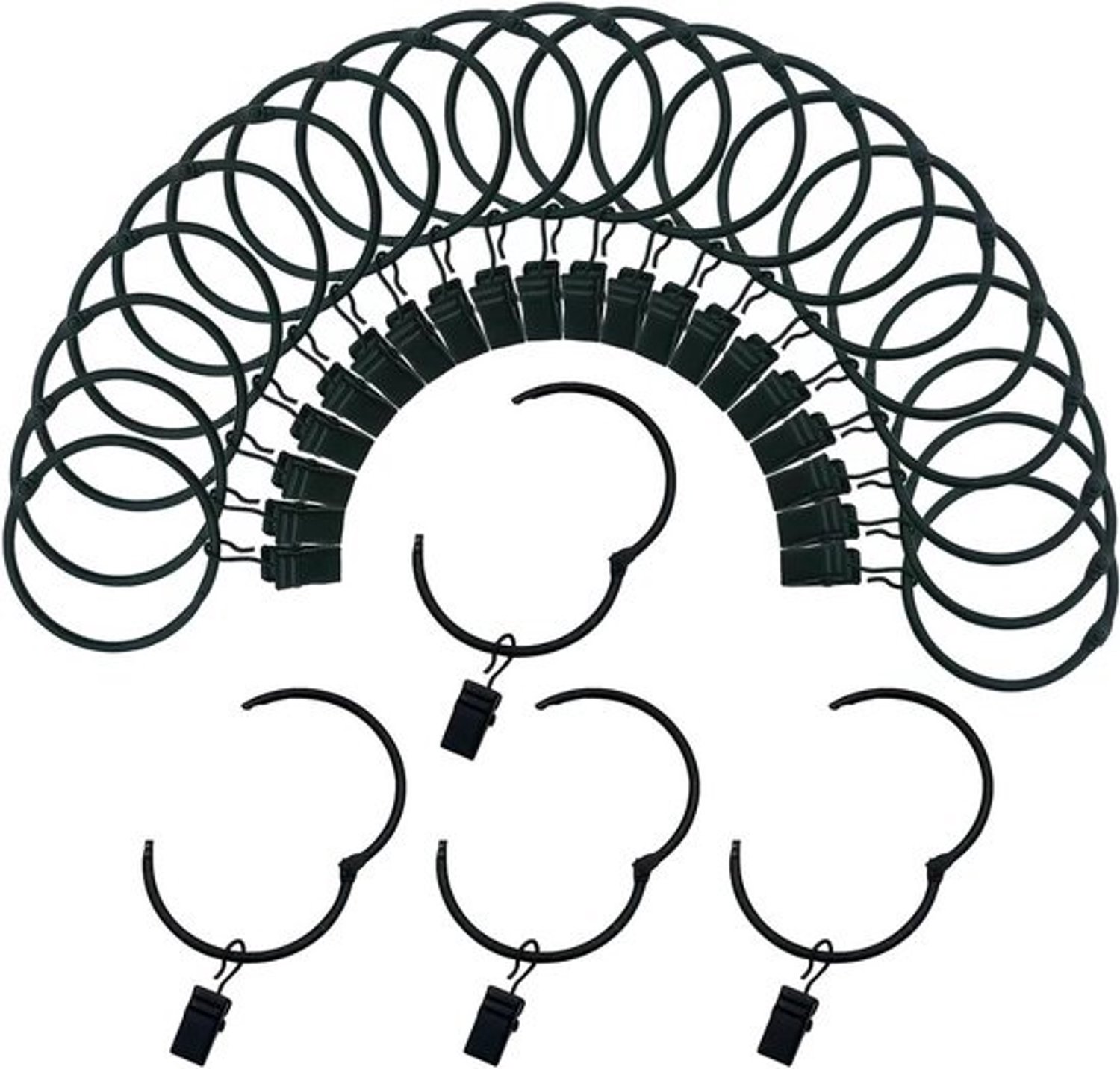 Gordijnringen met Clips - Decoratieve Hangers - Venster Decoratie - Openbaar Ontwerp - 1 Inch Binnendiameter - Zwart