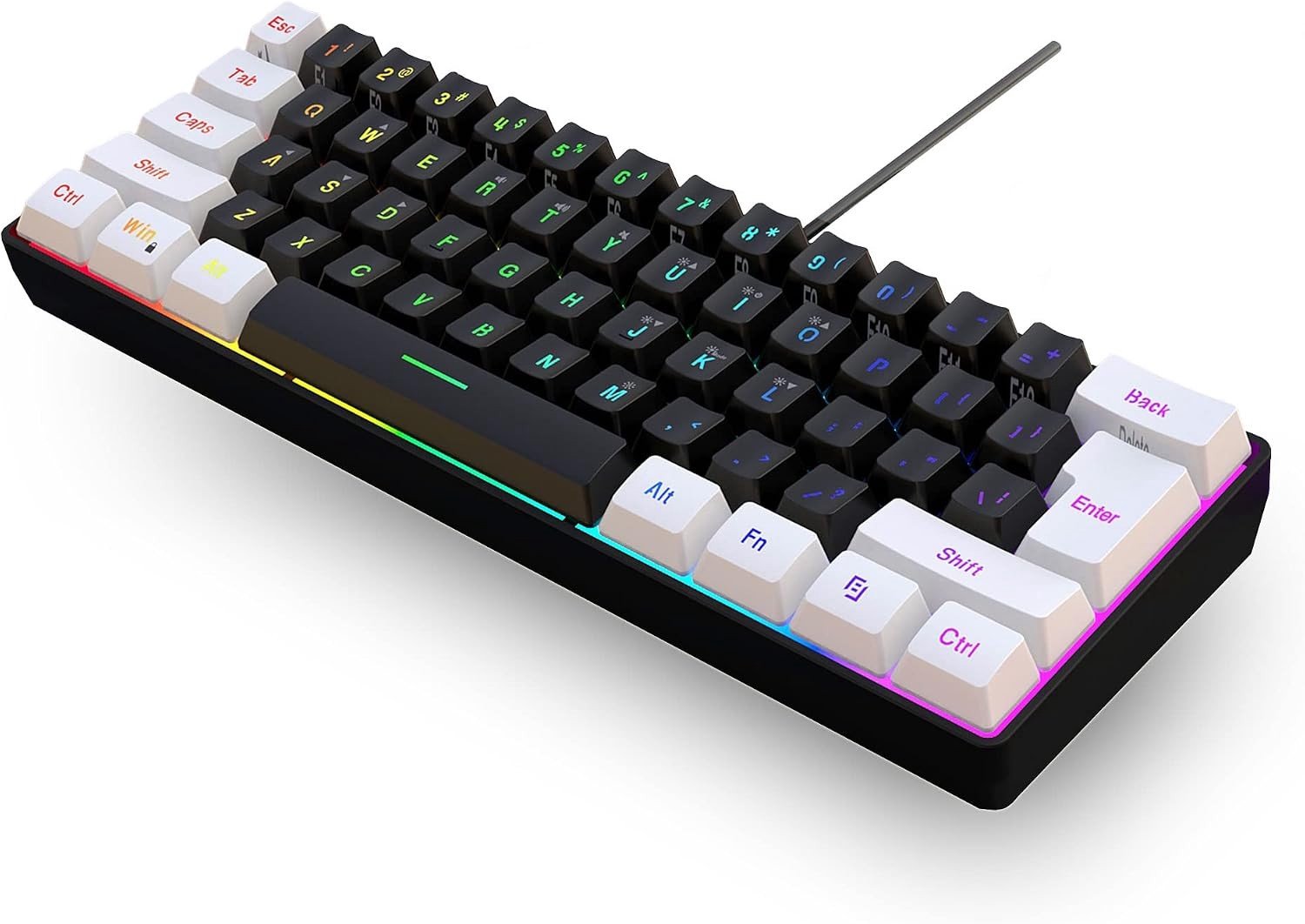 Mini Gaming Toetsenbord - Wit/Zwart - Compact Ergonomisch Toetsenbord met RGB Achtergrondverlichting - Voor Windows en Laptop