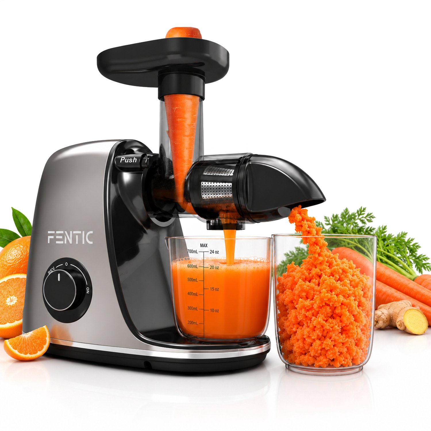 Bol.com Fentic Slow Juicer - Sapcentrifuge voor Groenten en Fruit - Juicer met Pulpreservoir - Fruitpers - 700ml - Juice Maker -... aanbieding