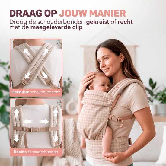 Vulpes Goods® BabyCare - Draagzak – Ergonomische Baby Draagzak 0-36 mnd – Luxe Buikdrager tot 20 kg – OEKO-TEX® Katoen – Handsfree Comfort - Met Rugsteun & M-Positie - Heritage — afbeelding 5