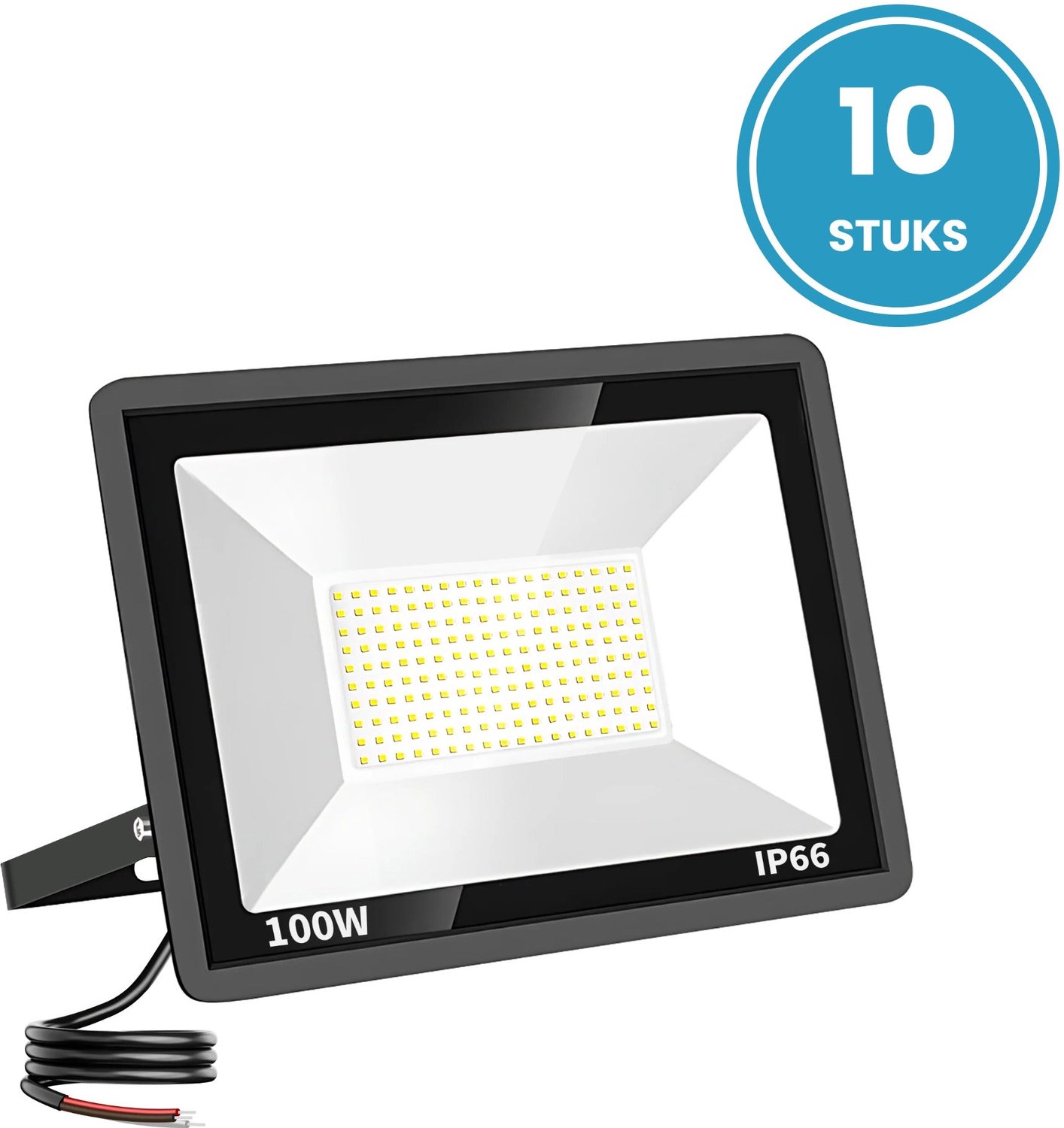LED Schijnwerper 100W - 12.000 lm - Daglichtwit 6000K - 120° Breedstraler - IP66 - Terrein- & Gevelverlichting - Set van 10 - 2 jaar garantie
