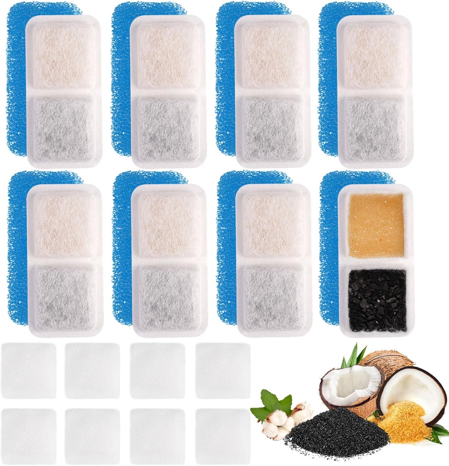 Kattenfonteinfilters 8 Stuks - Vervangingsfilters voor Roestvrij Staal - Actieve Kool en Schuim - ShopVlot
