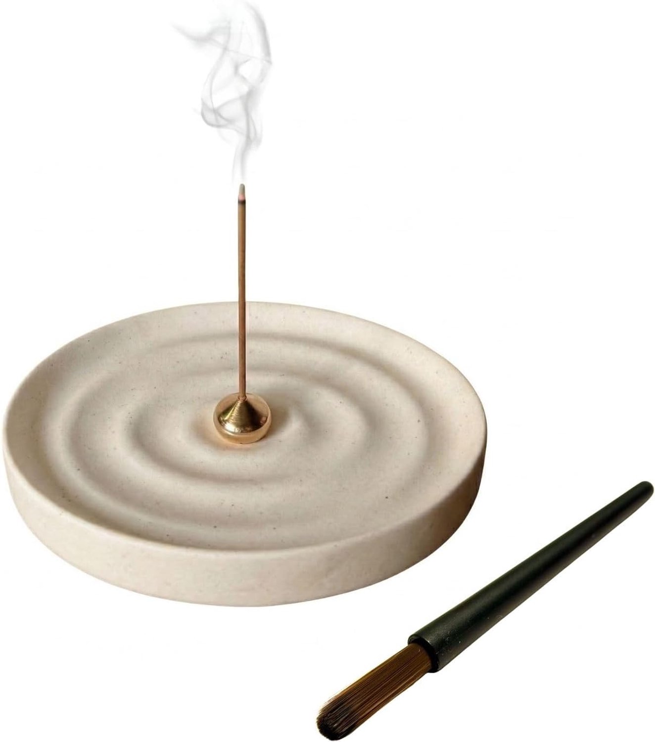 Wierookstokhouder keramiek - water-ripple design - messingen druppelvorm - voor meditatie en yoga - ShopVlot