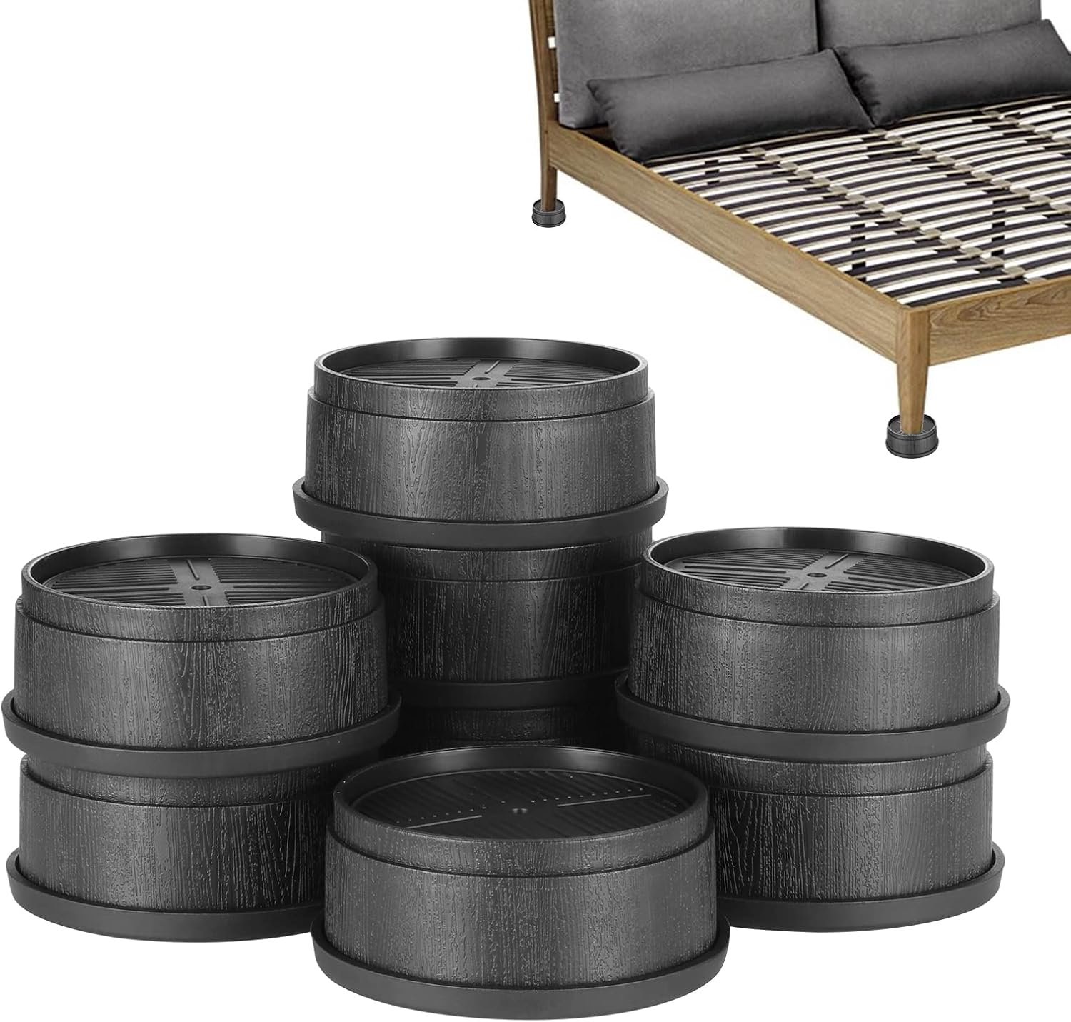 Meubelverhogers 8PCS - Verstelbare Hoogte 1.5" 3" 6" - Stevige Kunststof en Rubber - Ondersteunt tot 1000kg - ShopVlot