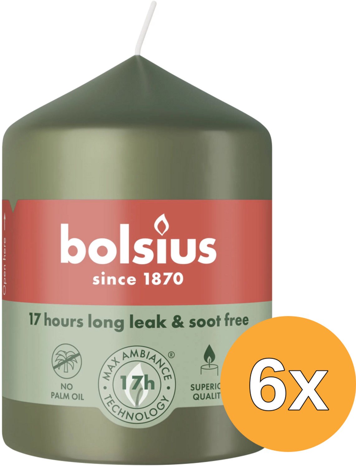 Bolsius 6x Bolsius Stompkaars 80/58 Fresh Olive (1 stuk)