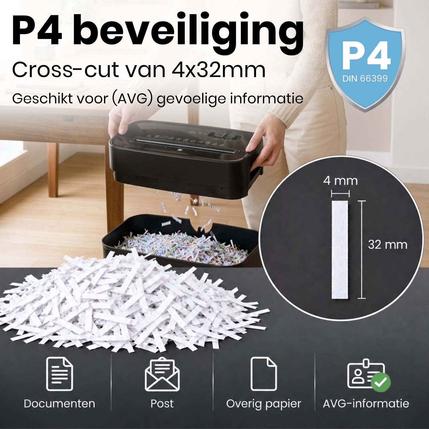 Sencision Papierversnipperaar voor Thuis - P4 Cross-Cut tot 8 Vellen - Versnipperaar voor Papier - Papiervernietiger - 11,5L - Incl. Olievellen - Zwart thumbnail 4