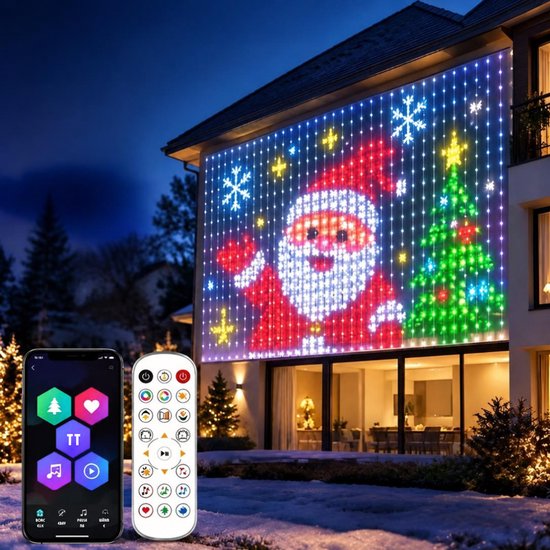G&G lichtshow - Lichtgordijn - Kerstverlichting - Smart - Curtain lights - Binnen - Buiten - App - 3x3m - Programmerbaar