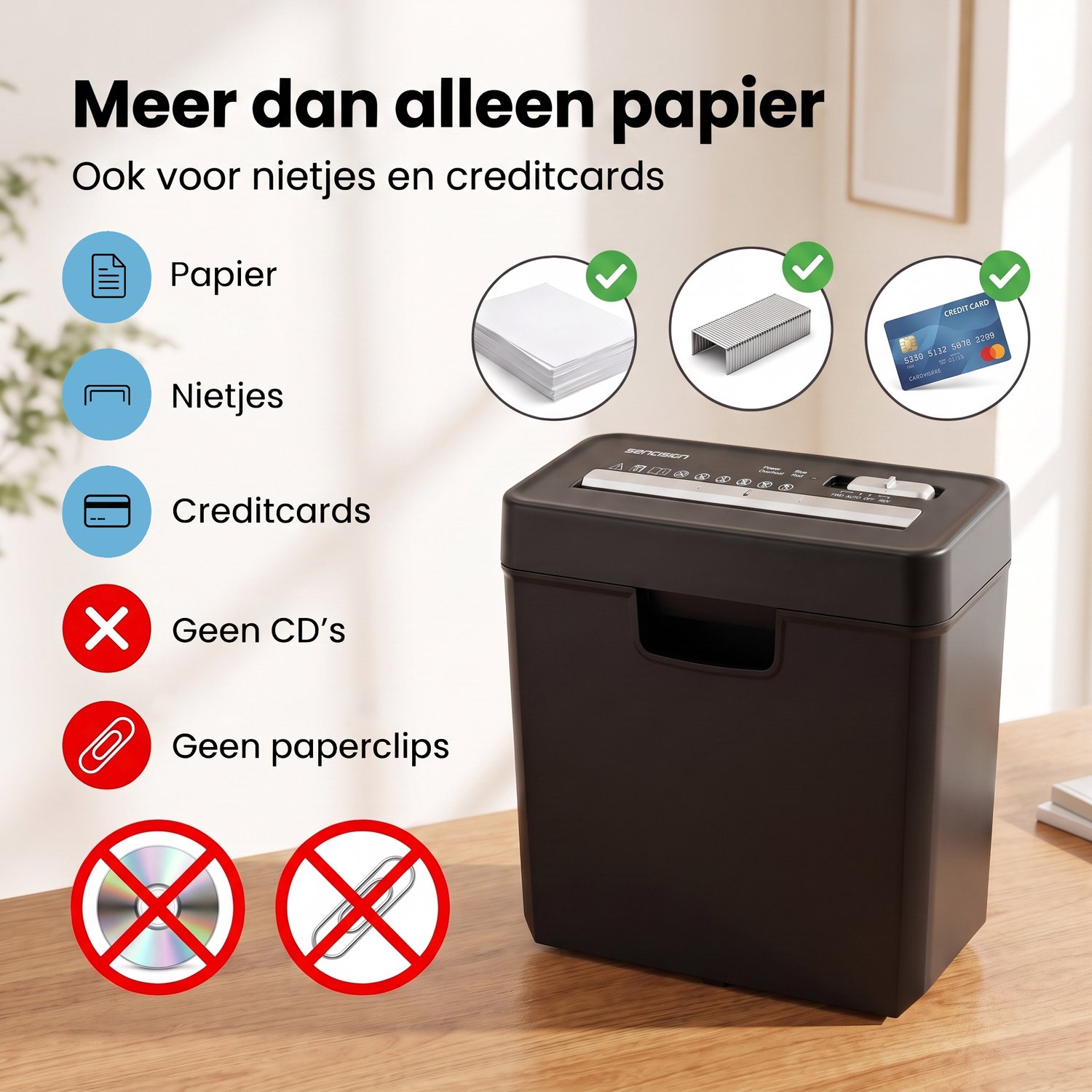 Sencision Papierversnipperaar voor Thuis - P2 Stroken tot 6 Vellen - Versnipperaar voor Papier - Papiervernietiger - 10L - Incl. Olievellen - Zwart thumbnail 5