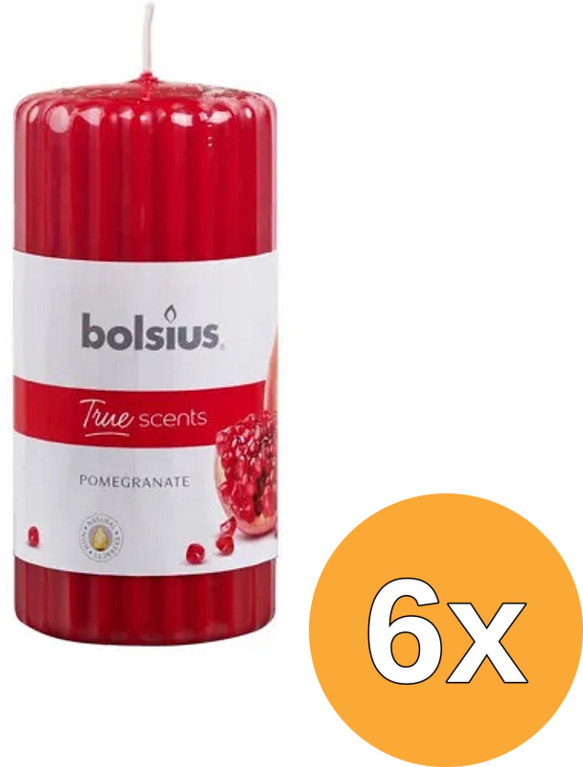 Bolsius Geurkaarsen geribbeld 6 st 120x58 mm granaatappel Rood