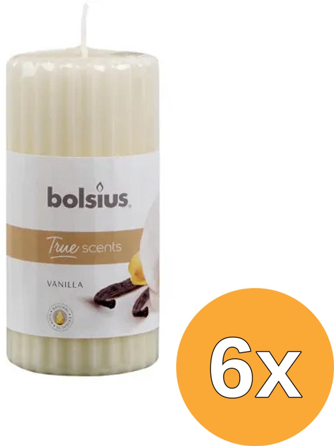 Bolsius Geurkaarsen geribbeld 6 st 120x58 mm vanille Crème