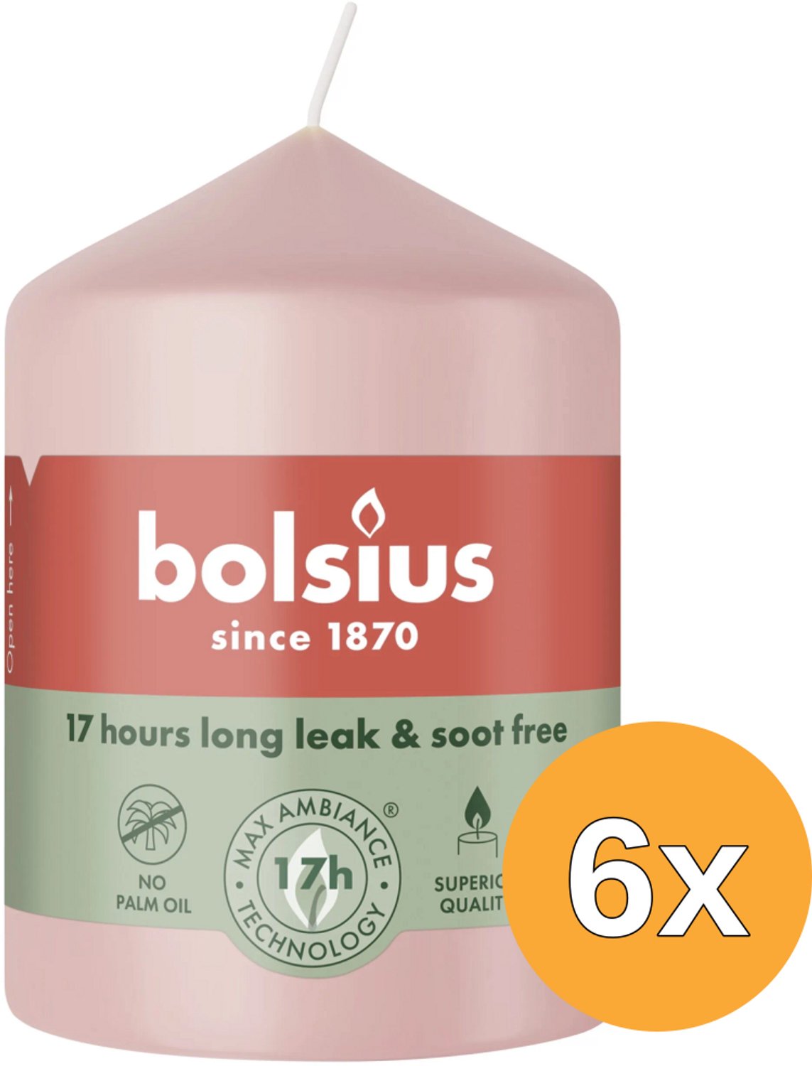 Bolsius 6x Bolsius Stompkaars 80/58 Misty Pink (1 stuk)