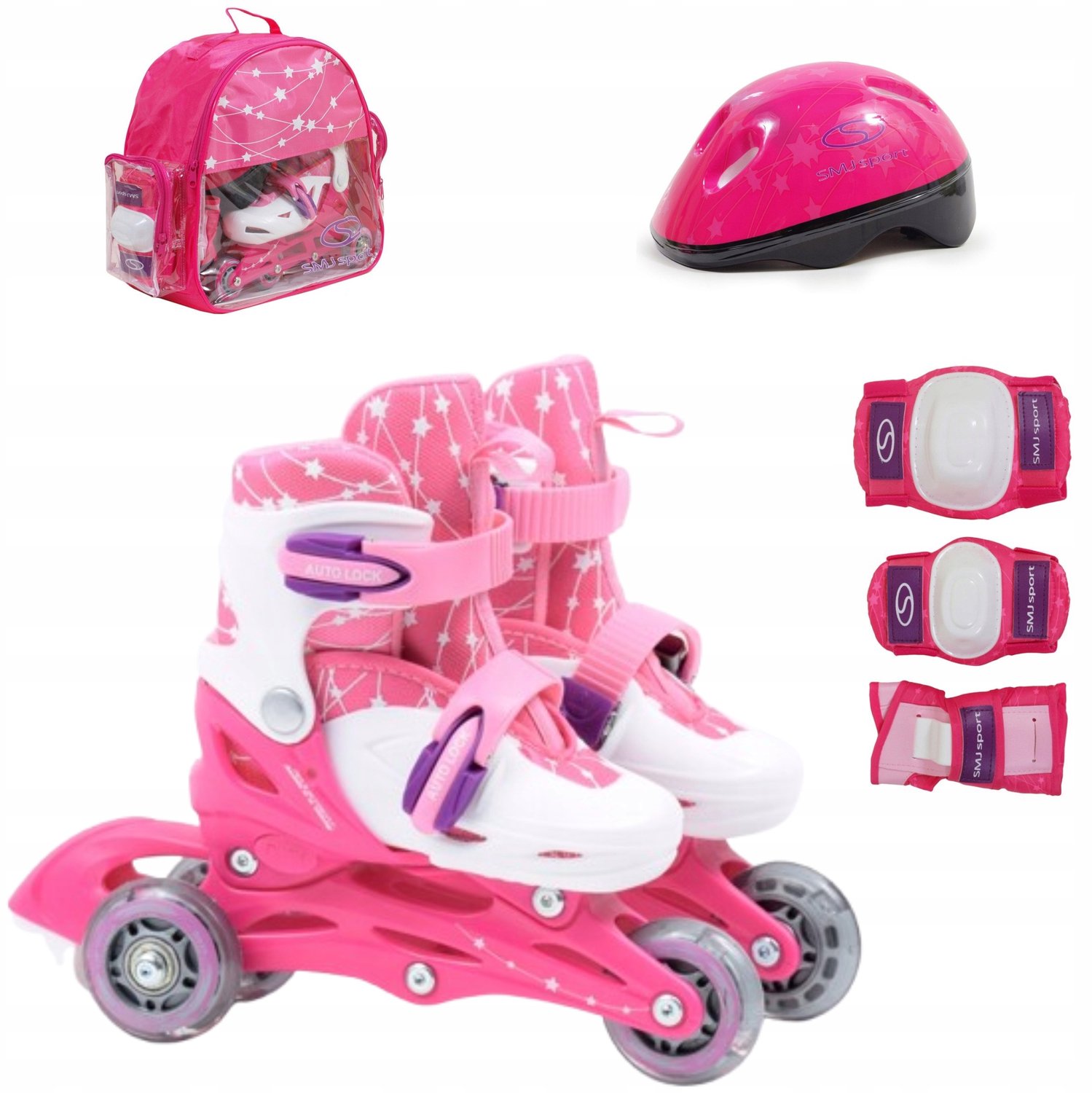 SMJ Sport Kinder Skates Set: Rolschaatsen, Helm, Beschermers & Tas (30-33)