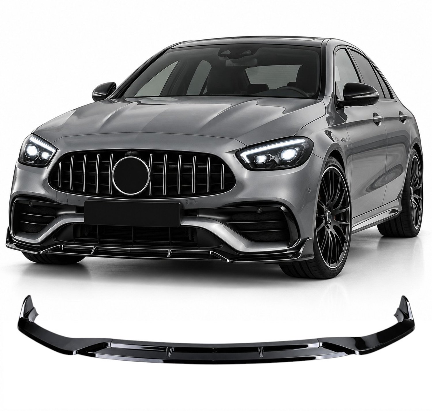 Frontlip Geschikt voor Mercedes C-Klasse W206 AMG Line 2021-2026 Hoogglans Zwart